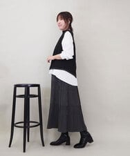 ZMFEE05150 al'aise modulation(アレーズモジュレーション) 【セットアイテム/洗える】ストライププリーツブラウス×ニットベスト ブラック