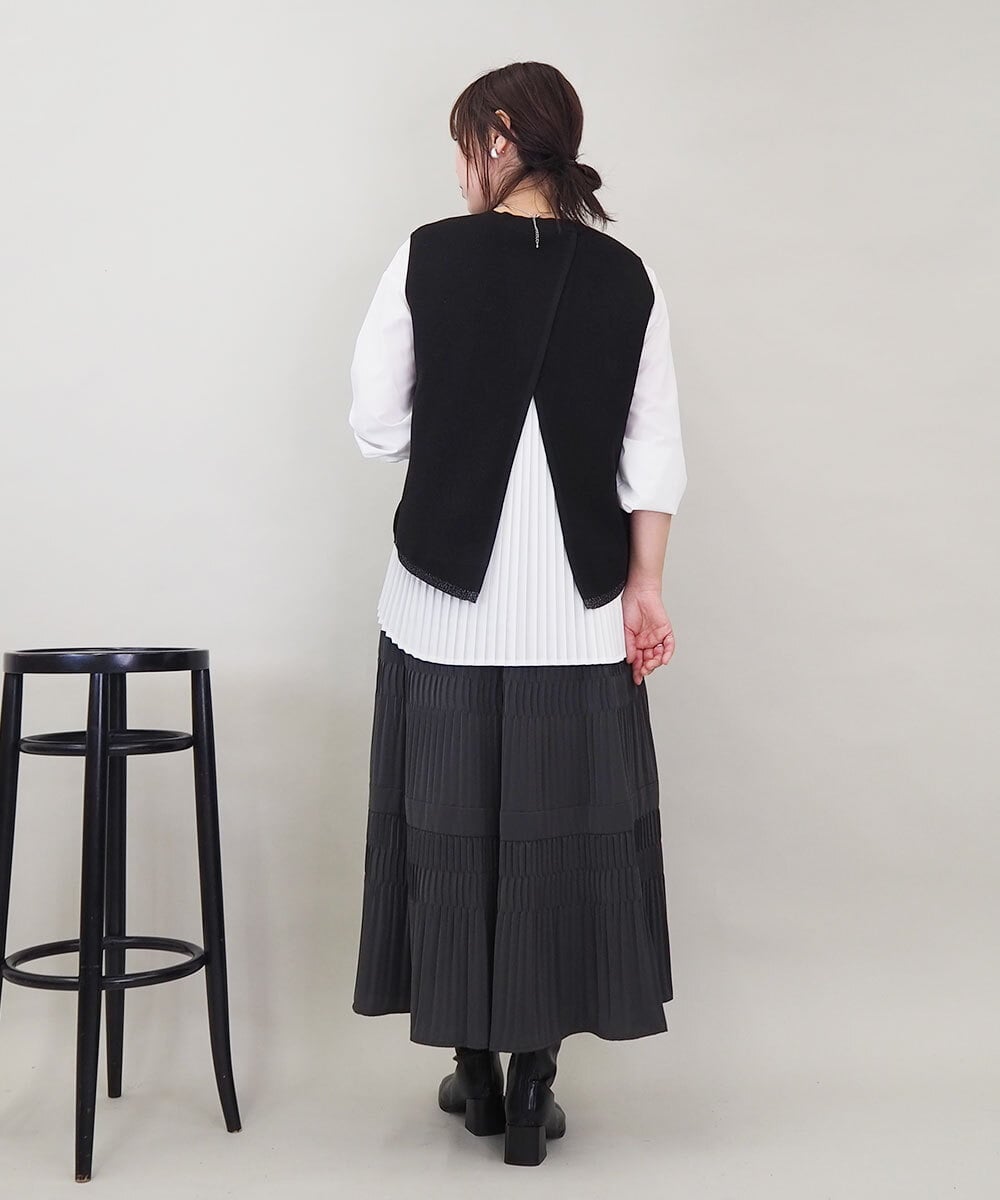 ZMFEE05150 al'aise modulation(アレーズモジュレーション) 【セットアイテム/洗える】ストライププリーツブラウス×ニットベスト ブラック