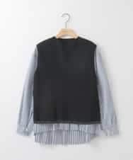 ZMFEE05150 al'aise modulation(アレーズモジュレーション) 【セットアイテム/洗える】プリーツブラウス×デザインニットベスト ネイビー