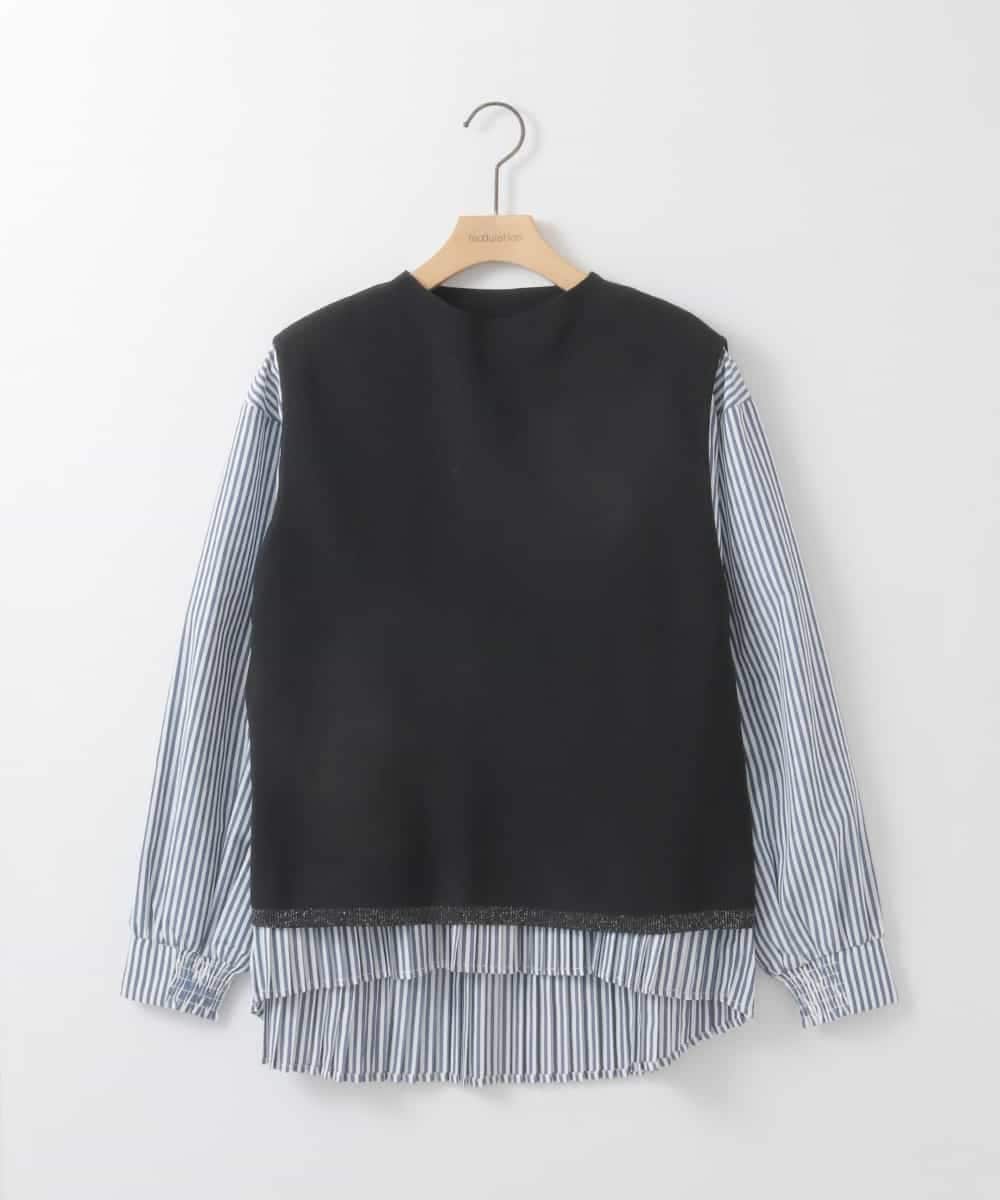 ZMFEE05150 al'aise modulation(アレーズモジュレーション) 【セットアイテム/洗える】プリーツブラウス×デザインニットベスト ネイビー