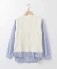 ZMFEE05150 al'aise modulation(アレーズモジュレーション) 【セットアイテム/洗える】プリーツブラウス×デザインニットベスト ホワイト