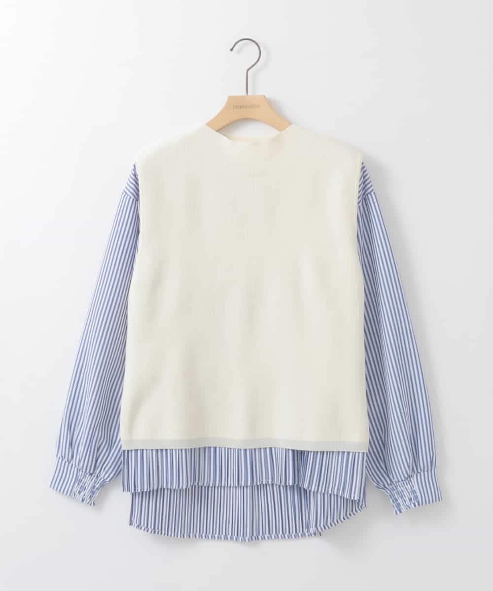 ZMFEE05150 al'aise modulation(アレーズモジュレーション) 【セットアイテム/洗える】プリーツブラウス×デザインニットベスト ホワイト