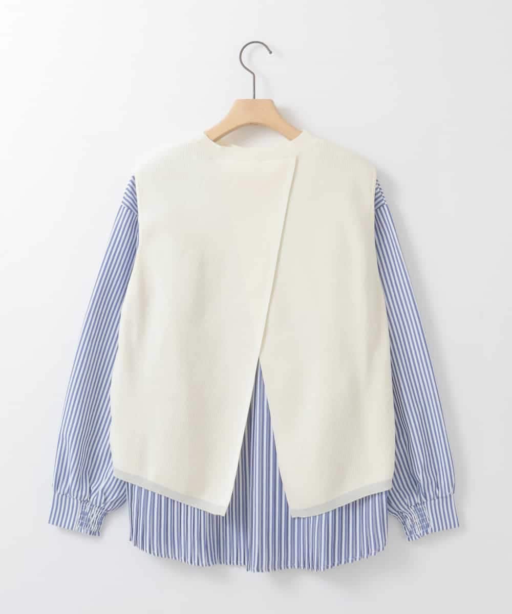 ZMFEE05150 al'aise modulation(アレーズモジュレーション) 【セットアイテム/洗える】プリーツブラウス×デザインニットベスト ホワイト