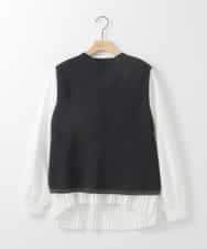 ZMFEE05150 al'aise modulation(アレーズモジュレーション) 【セットアイテム/洗える】プリーツブラウス×デザインニットベスト ブラック