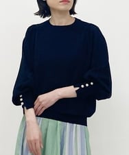 ZMFET14139 al'aise modulation(アレーズモジュレーション) 【洗える】パールアクセントデザインニットプルオーバー ブラック