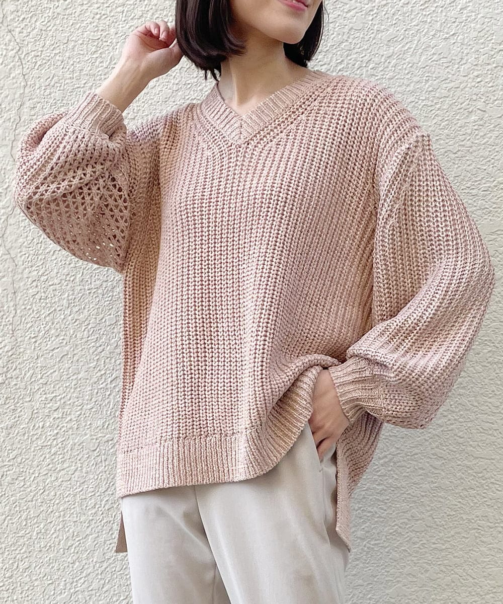 ZMFEW07150 al'aise modulation(アレーズモジュレーション) Vネックラメニットプルオーバー ピンク