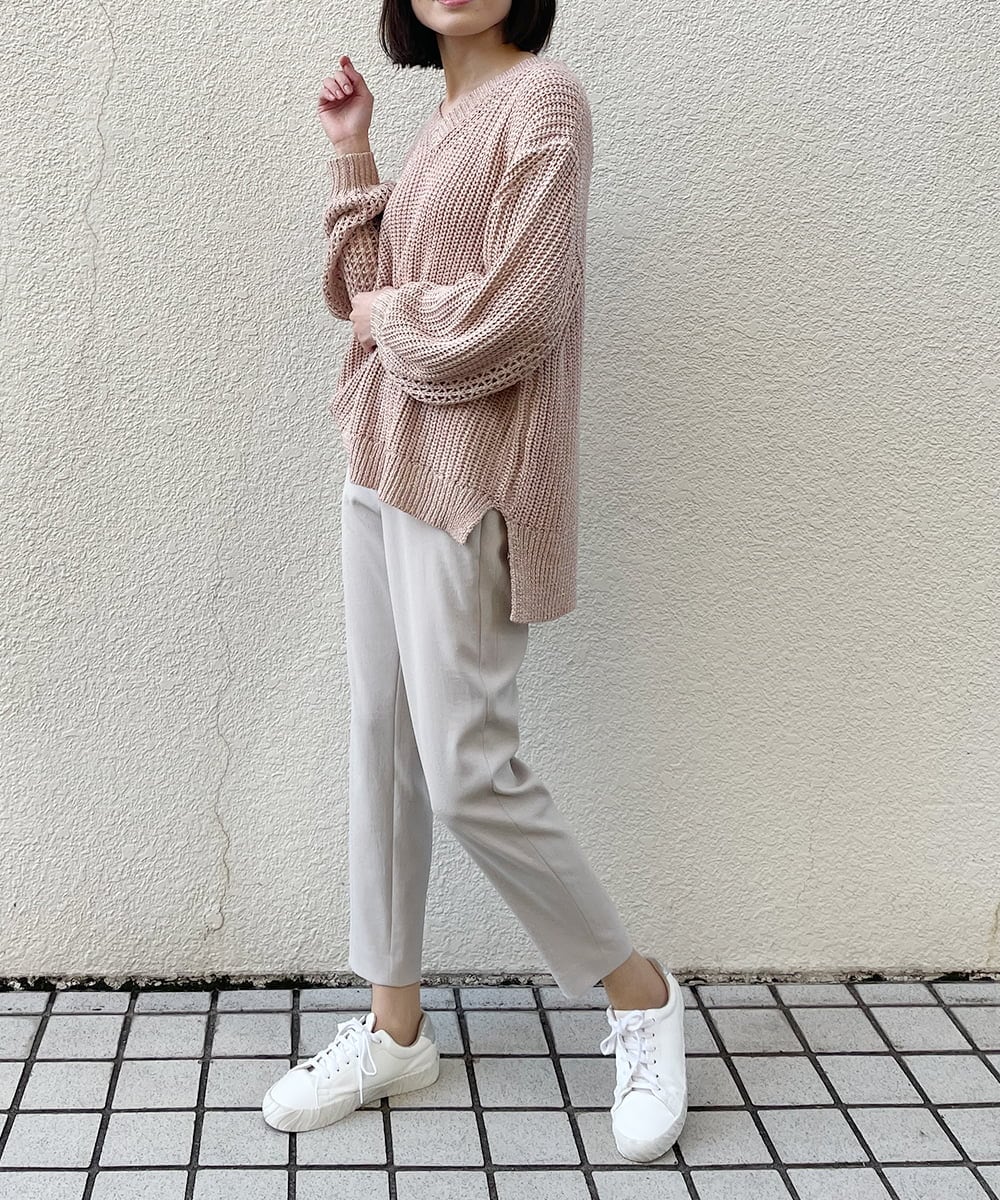 ZMFEW07150 al'aise modulation(アレーズモジュレーション) Vネックラメニットプルオーバー ピンク