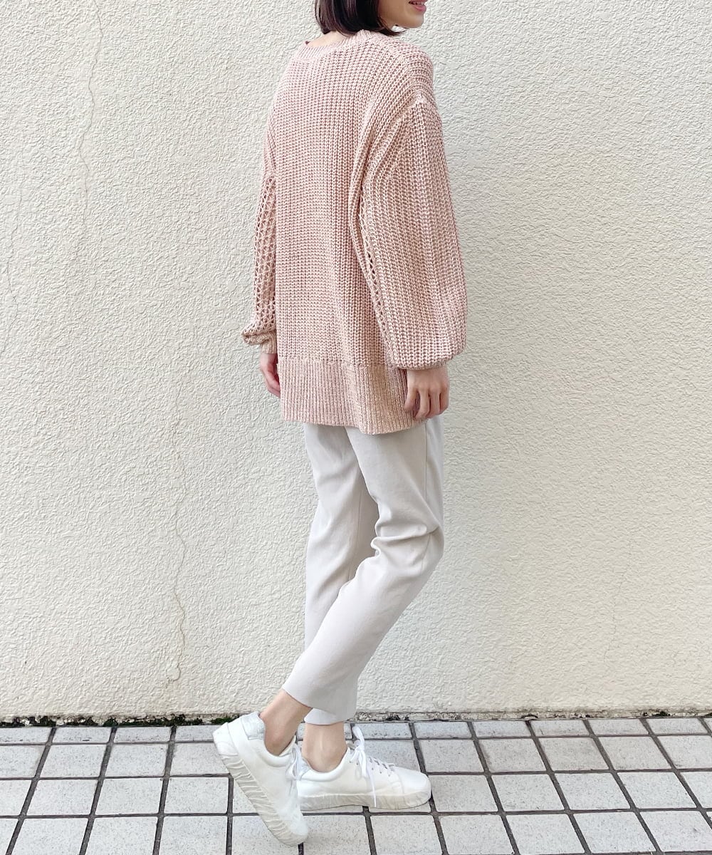 ZMFEW07150 al'aise modulation(アレーズモジュレーション) Vネックラメニットプルオーバー ピンク