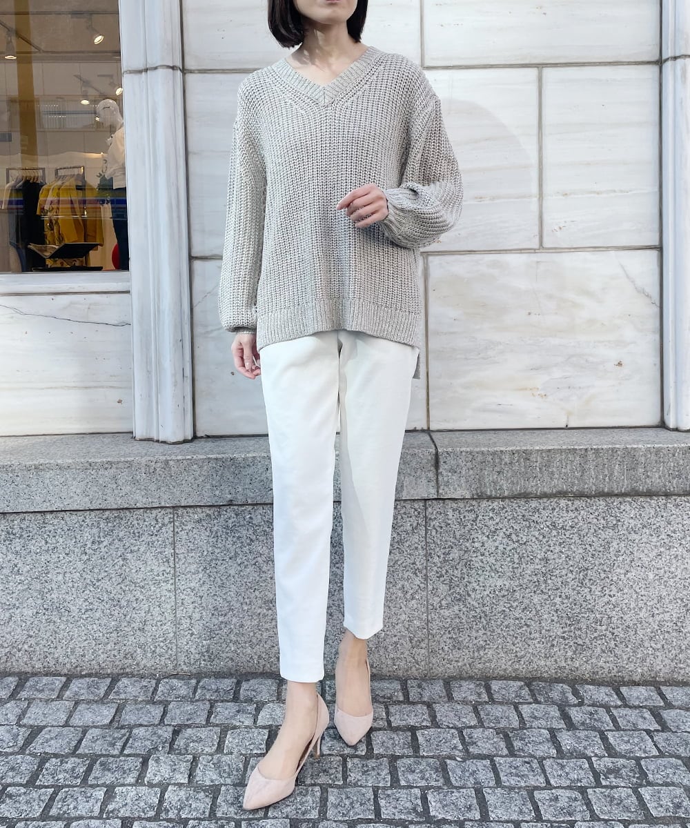 ZMFEW07150 al'aise modulation(アレーズモジュレーション) Vネックラメニットプルオーバー ベージュ