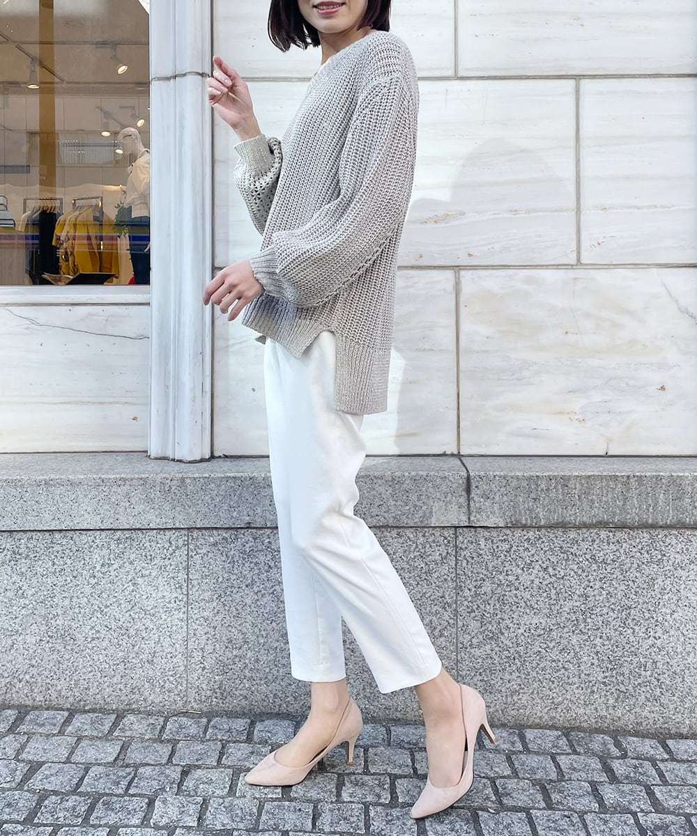 ZMFEW07150 al'aise modulation(アレーズモジュレーション) Vネックラメニットプルオーバー ベージュ