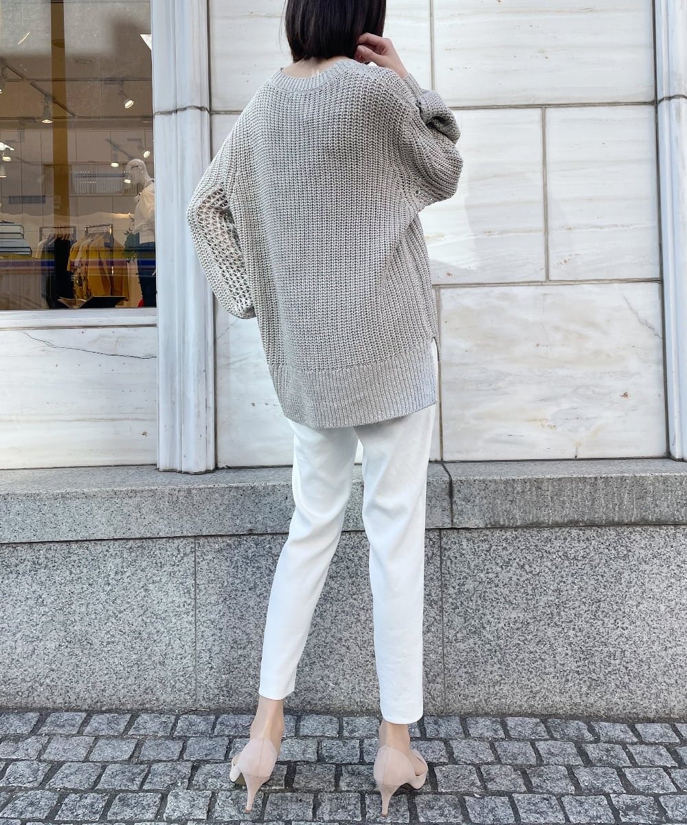 ZMFEW07150 al'aise modulation(アレーズモジュレーション) Vネックラメニットプルオーバー ベージュ