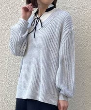 ZMFEW07150 al'aise modulation(アレーズモジュレーション) Vネックラメニットプルオーバー ライトグレー