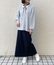 ZMFEW07150 al'aise modulation(アレーズモジュレーション) Vネックラメニットプルオーバー ライトグレー