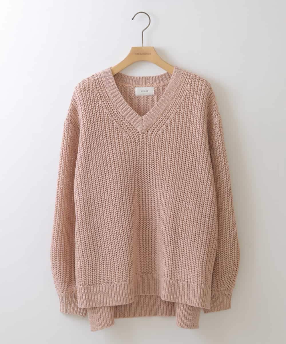 ZMFEW07150 al'aise modulation(アレーズモジュレーション) Vネックラメニットプルオーバー ピンク