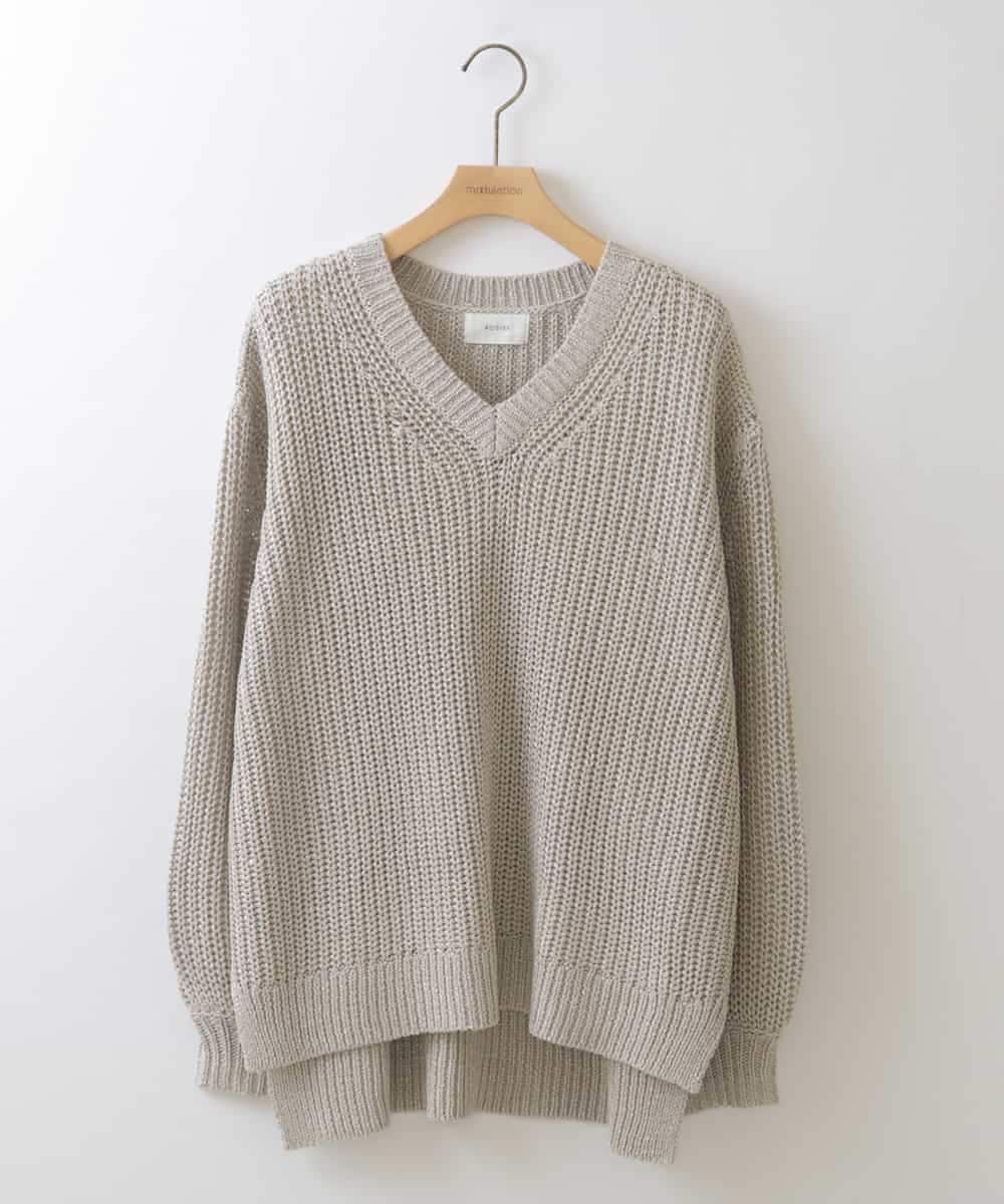 ZMFEW07150 al'aise modulation(アレーズモジュレーション) Vネックラメニットプルオーバー ベージュ