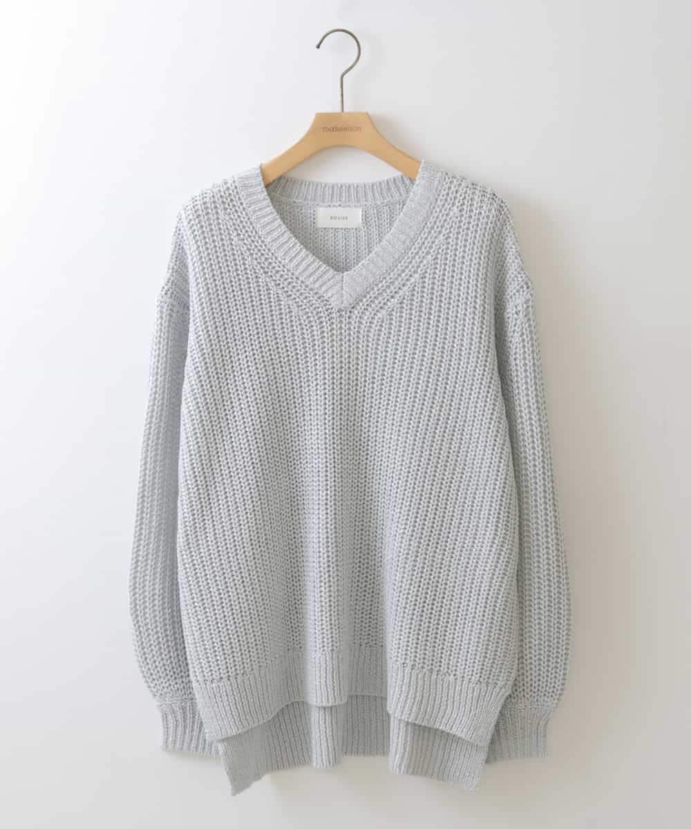 ZMFEW07150 al'aise modulation(アレーズモジュレーション) Vネックラメニットプルオーバー ライトグレー