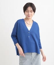 ZMFGB15120 al'aise modulation(アレーズモジュレーション) 【洗える】ラメニットドルマンカーディガン ライトブルー