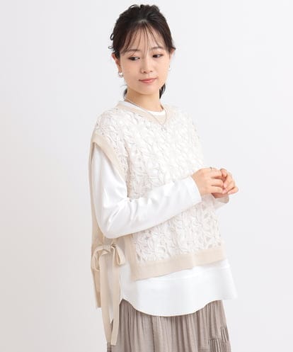 ZMFGB18098 al'aise modulation 【洗える】コード刺繍ニットベスト