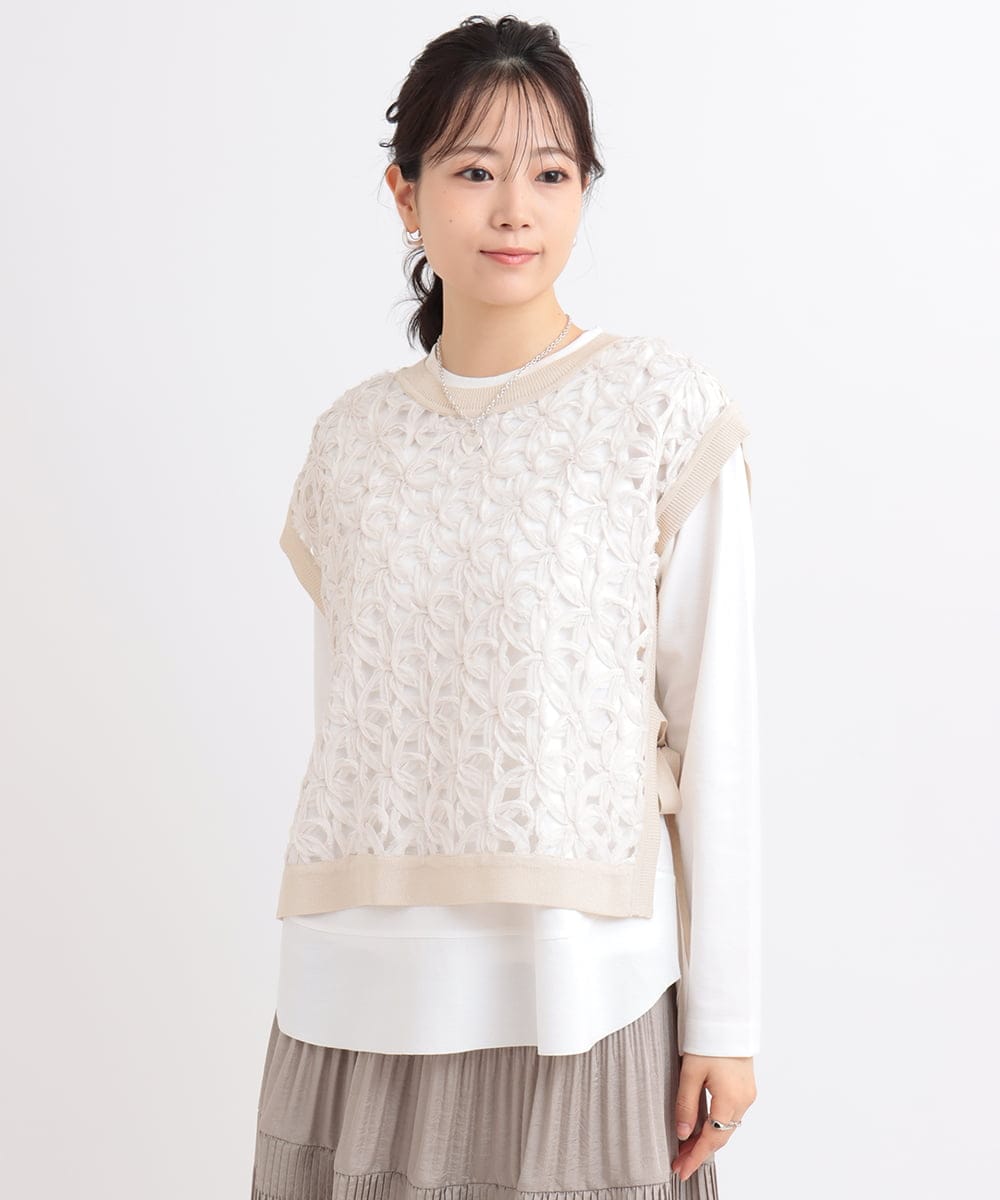 ZMFGB18098 al'aise modulation(アレーズモジュレーション) 【洗える】コード刺繍ニットベスト ベージュ