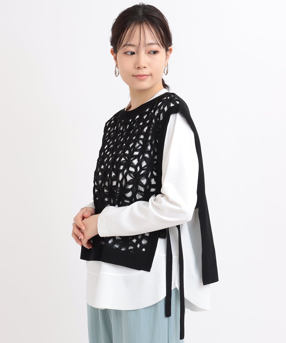 ZMFGB18098 al'aise modulation(アレーズモジュレーション) 【洗える】コード刺繍ニットベスト ブラック
