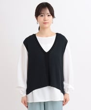 ZMFGB19150 al'aise modulation(アレーズモジュレーション) 【セットアイテム/洗える】バックスリットベストプルオーバーセット ブラック