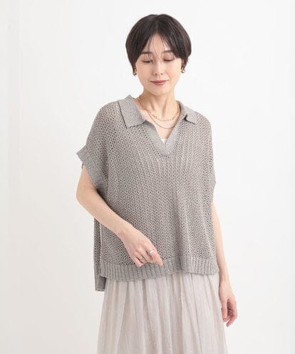 al’aise modulation(アレーズモジュレーション) ラメ混メッシュスキッパーニット グレー/灰 38
