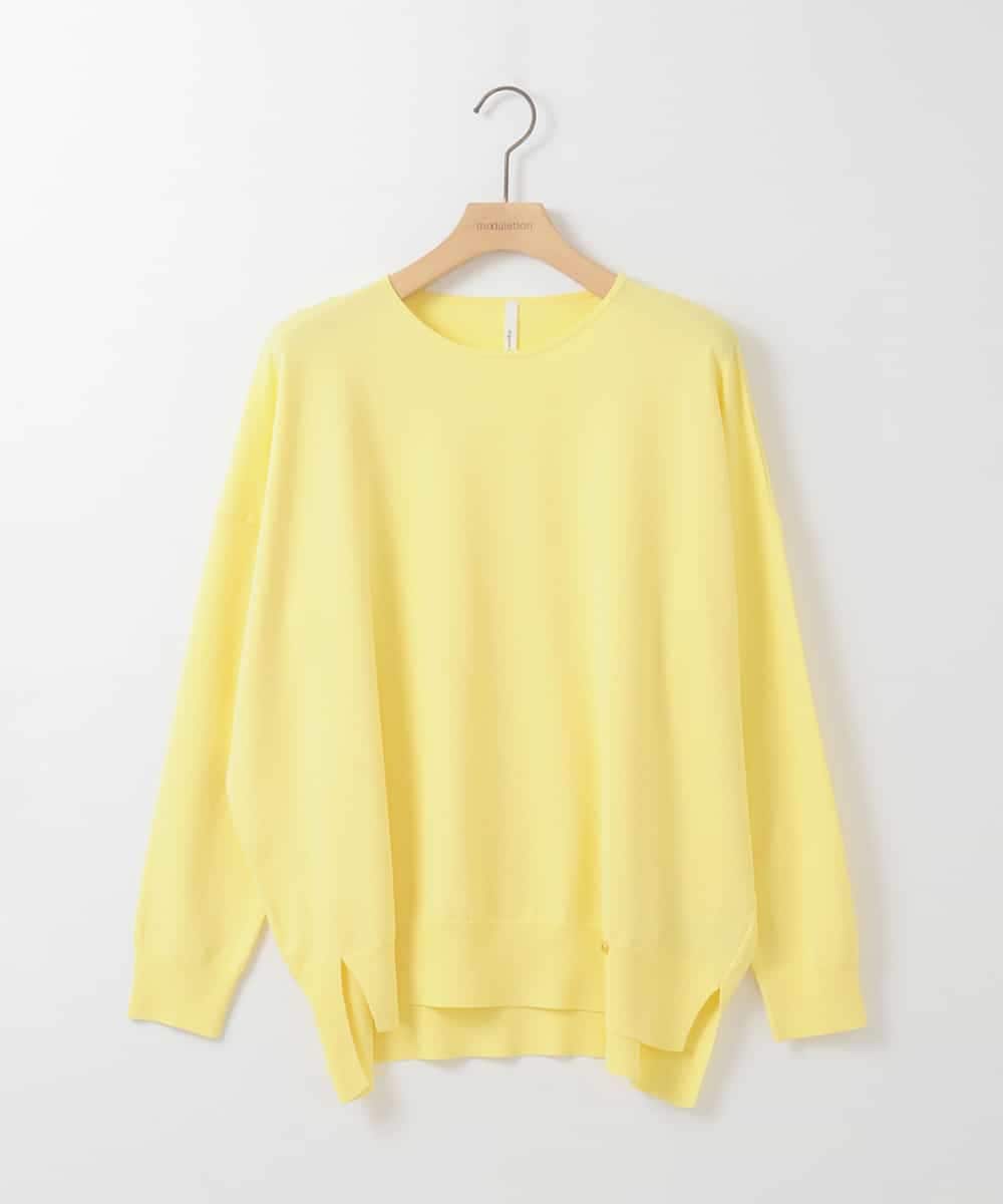 ZMFGE10110 al'aise modulation(アレーズモジュレーション) 【洗える】サイドスリットニットプルオーバー イエロー
