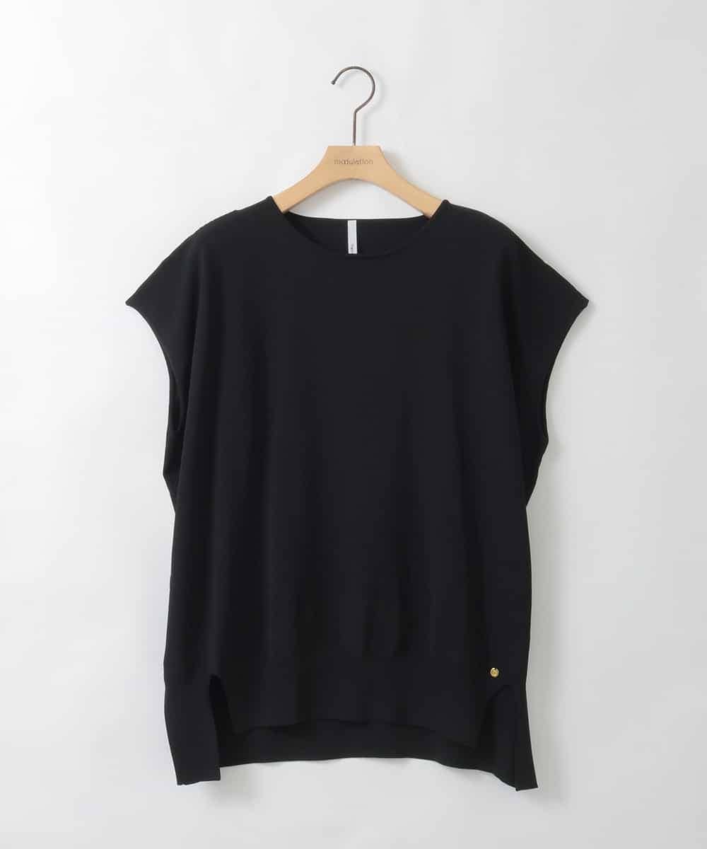 ZMFGE13100 al'aise modulation(アレーズモジュレーション) 【洗える】フレンチスリーブカットソー ブラック