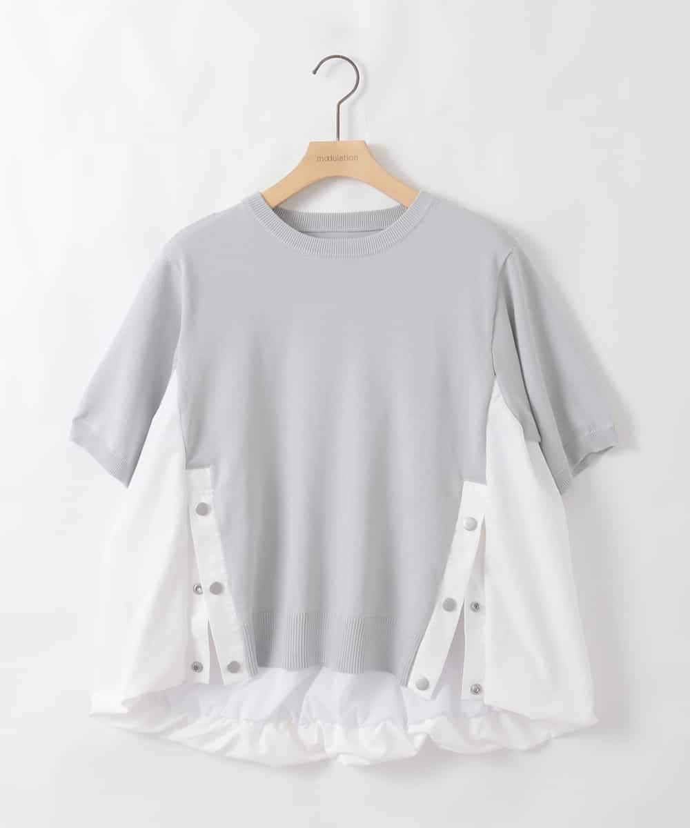 ZMFGE14089 al'aise modulation(アレーズモジュレーション) バルーンヘム異素材ジョイントプルオーバー ライトグレー