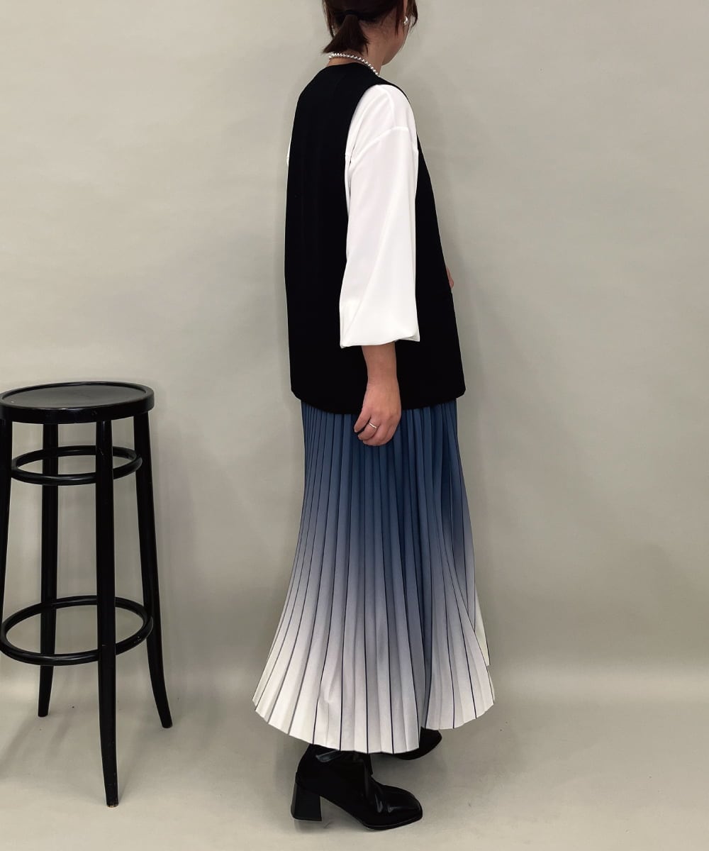 ZMHAE12120 al'aise modulation(アレーズモジュレーション) 【洗える】グラデーションプリーツスカート ライトブルー