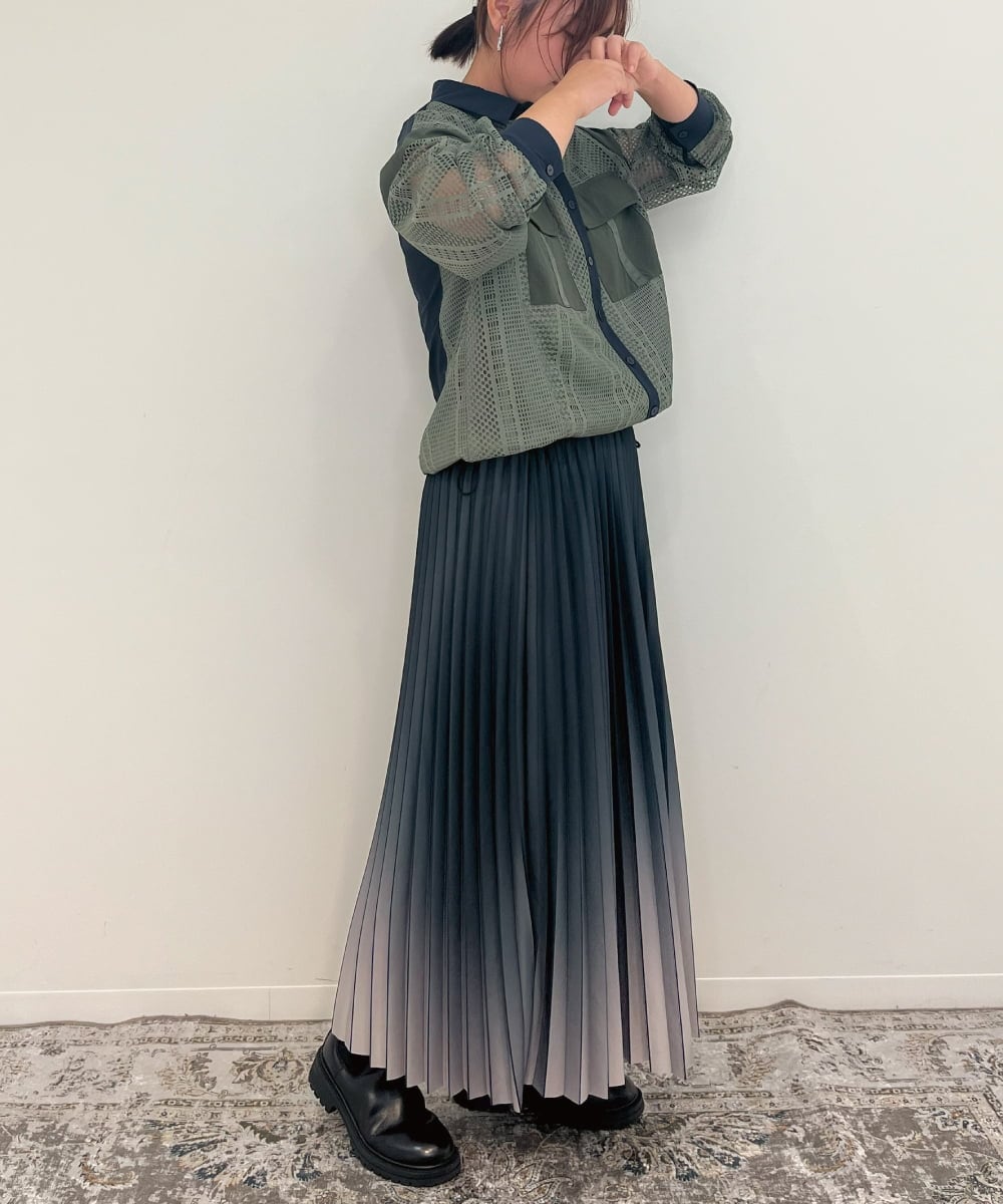 ZMHAE12120 al'aise modulation(アレーズモジュレーション) 【洗える】グラデーションプリーツスカート ブラック