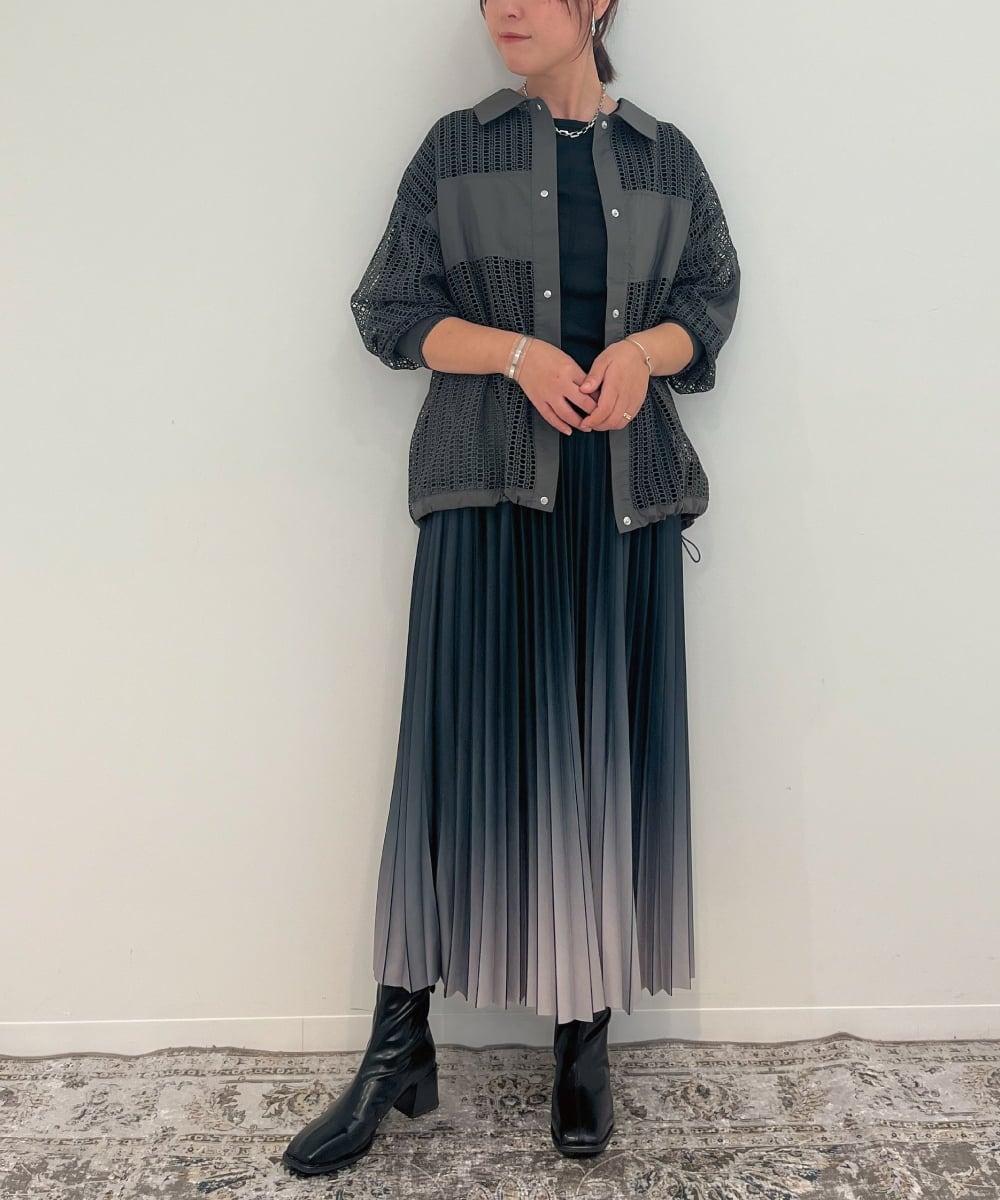 ZMHAE12120 al'aise modulation(アレーズモジュレーション) 【洗える】グラデーションプリーツスカート ブラック