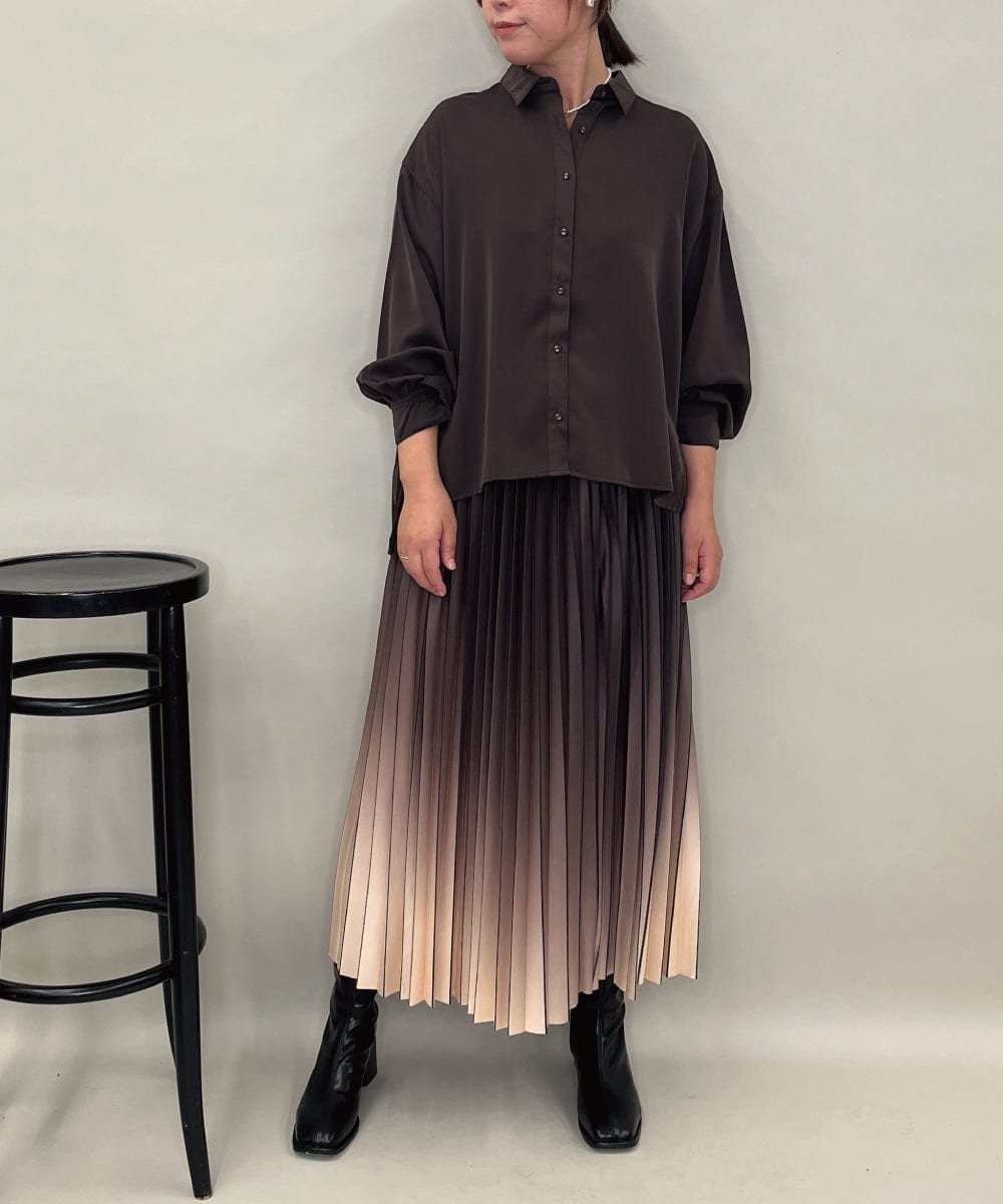 ZMHAE12120 al'aise modulation(アレーズモジュレーション) 【洗える】グラデーションプリーツスカート ブラウン