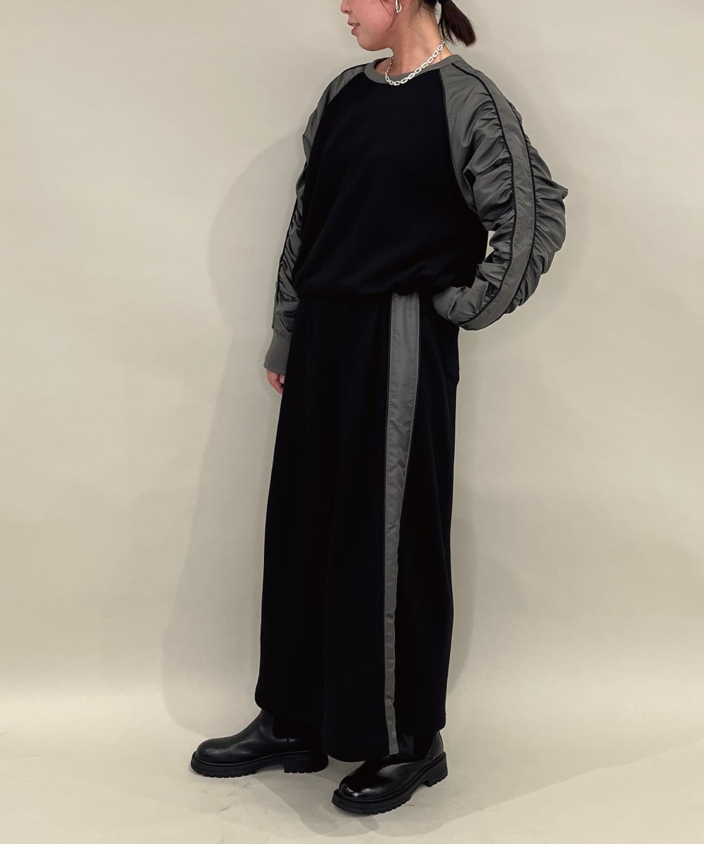 ZMHAE21120 al'aise modulation(アレーズモジュレーション) 【セットアップ対応】異素材ジョイントドロストヘムスカート ブラック