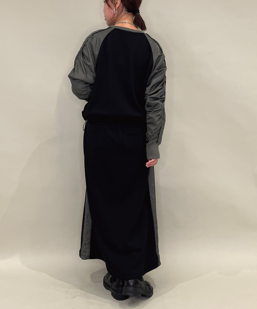 ZMHAE21120 al'aise modulation(アレーズモジュレーション) 【セットアップ対応】異素材ジョイントドロストヘムスカート ブラック