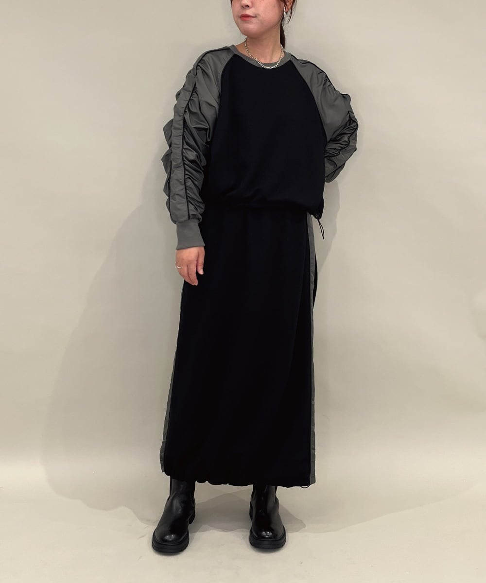 ZMHAE21120 al'aise modulation(アレーズモジュレーション) 【セットアップ対応】異素材ジョイントドロストヘムスカート ブラック