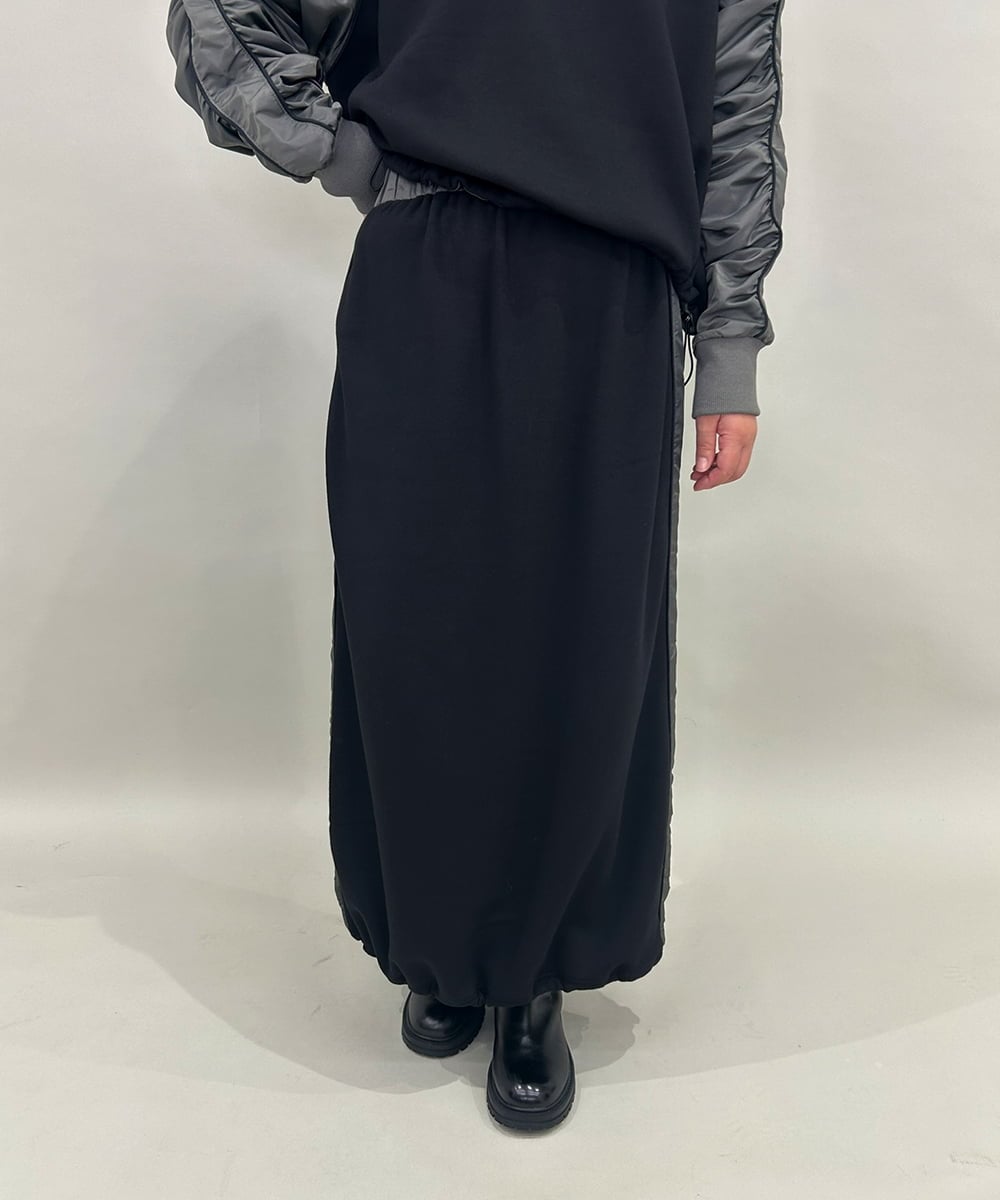 ZMHAE21120 al'aise modulation(アレーズモジュレーション) 【セットアップ対応】異素材ジョイントドロストヘムスカート ブラック