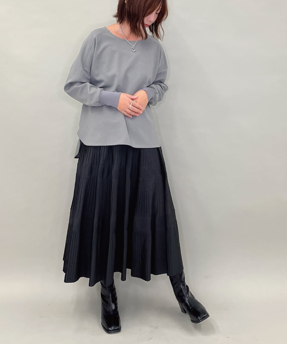 ZMHAE25140 al'aise modulation(アレーズモジュレーション) プリーツティアードスカート ブラック