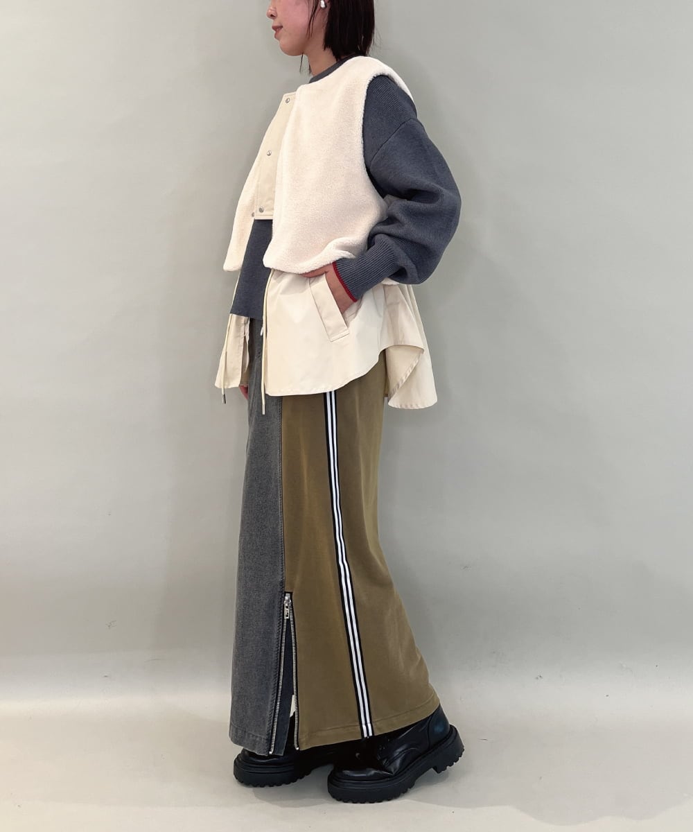 ZMHAE27168 al'aise modulation(アレーズモジュレーション) 異素材ドッキングデニムスカート カーキ