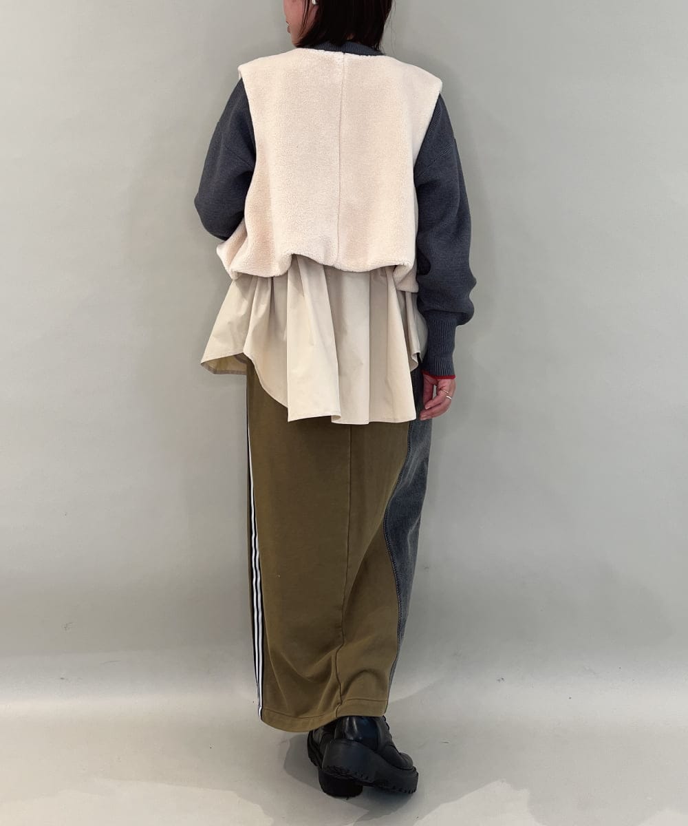 ZMHAE27168 al'aise modulation(アレーズモジュレーション) 異素材ドッキングデニムスカート カーキ