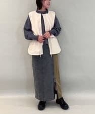 ZMHAE27168 al'aise modulation(アレーズモジュレーション) 異素材ドッキングデニムスカート カーキ