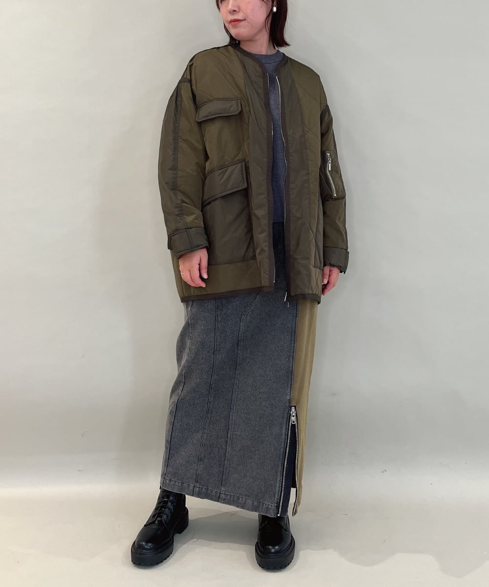 ZMHAE27168 al'aise modulation(アレーズモジュレーション) 異素材ドッキングデニムスカート カーキ