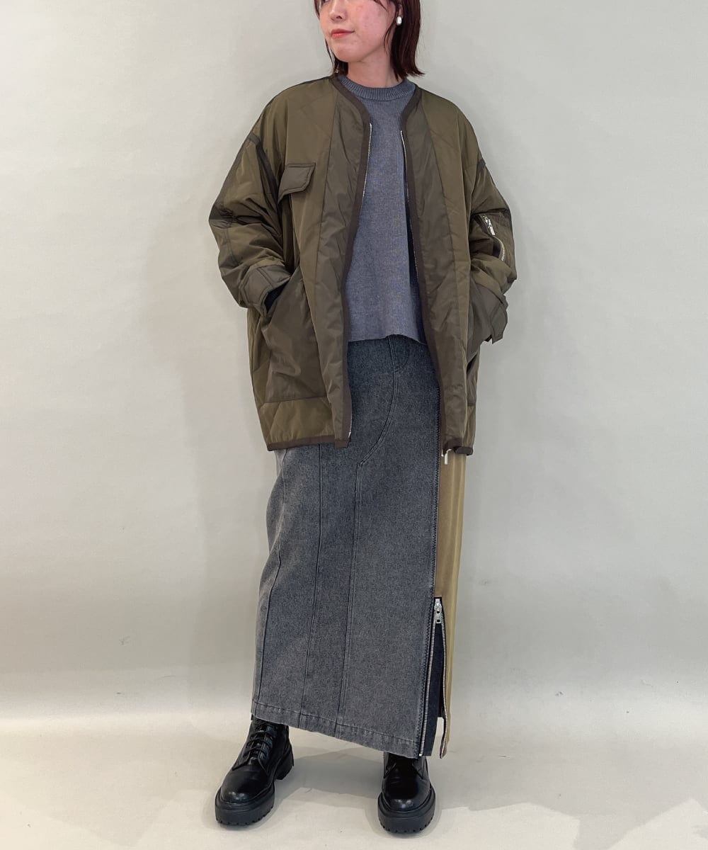 ZMHAE27168 al'aise modulation(アレーズモジュレーション) 異素材ドッキングデニムスカート カーキ