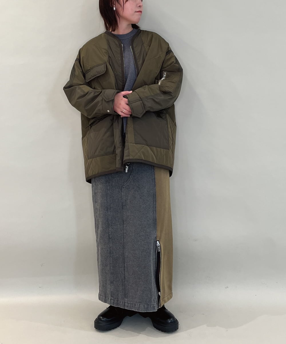 ZMHAE27168 al'aise modulation(アレーズモジュレーション) 異素材ドッキングデニムスカート カーキ