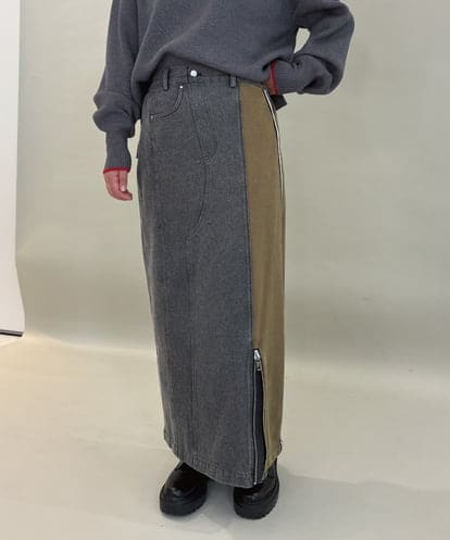 ZMHAE27168 al'aise modulation 異素材ドッキングデニムスカート