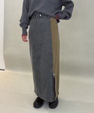 ZMHAE27168 al'aise modulation(アレーズモジュレーション) 異素材ドッキングデニムスカート カーキ