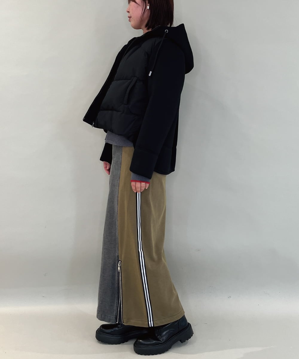 ZMHAE27168 al'aise modulation(アレーズモジュレーション) 異素材ドッキングデニムスカート カーキ