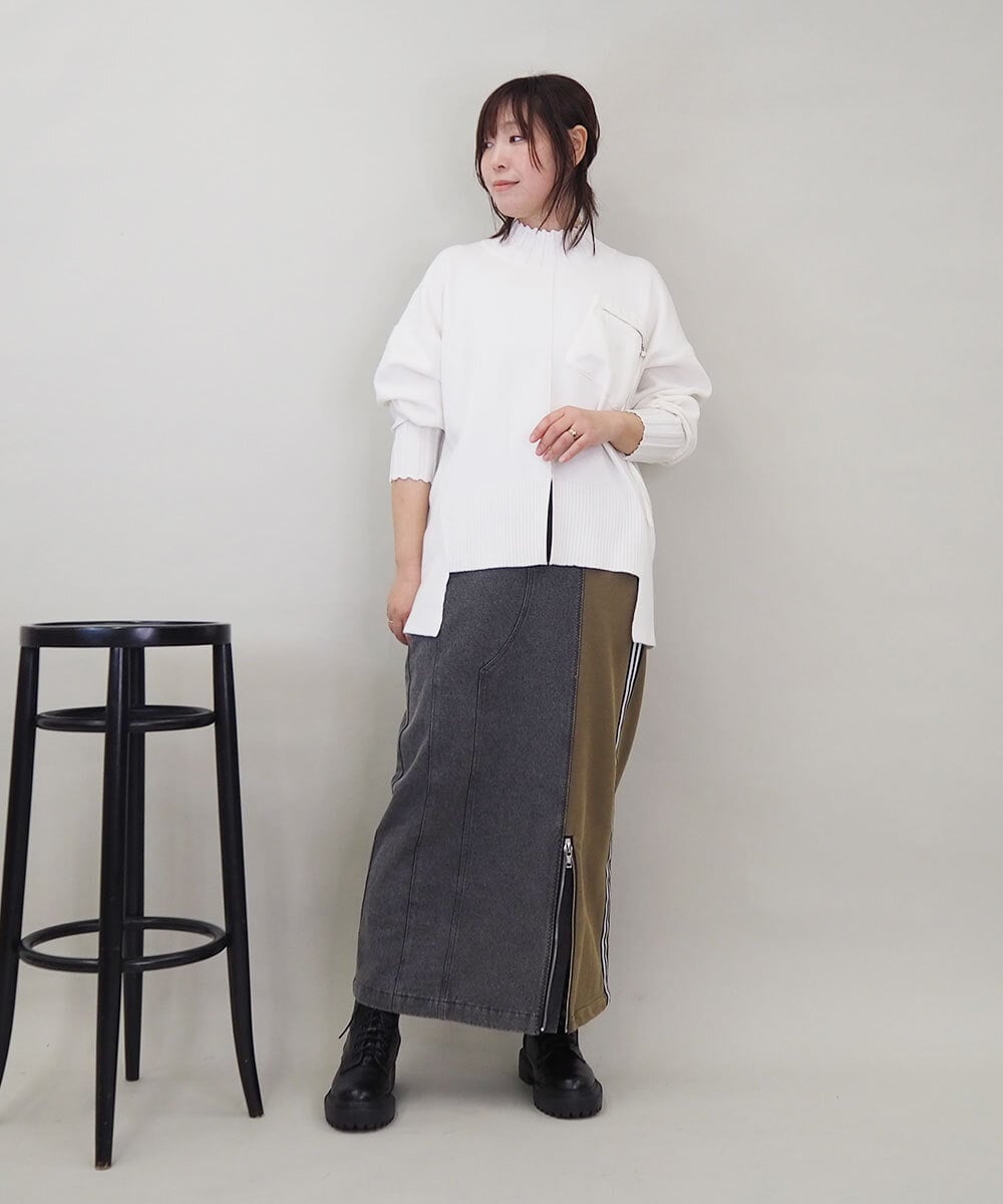 ZMHAE27168 al'aise modulation(アレーズモジュレーション) 異素材ドッキングデニムスカート カーキ