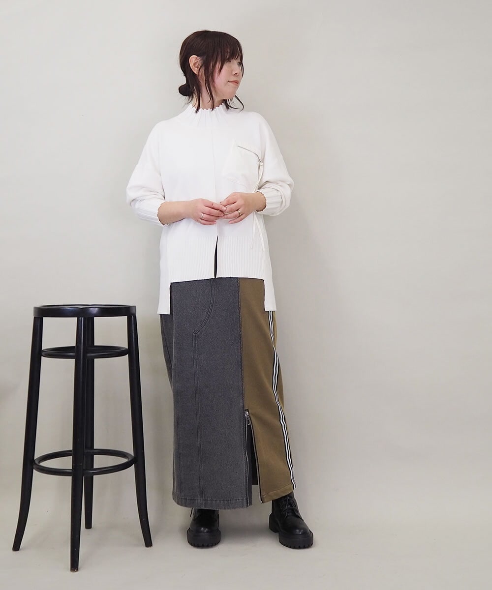 ZMHAE27168 al'aise modulation(アレーズモジュレーション) 異素材ドッキングデニムスカート カーキ