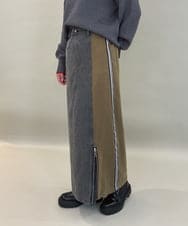 ZMHAE27168 al'aise modulation(アレーズモジュレーション) 異素材ドッキングデニムスカート カーキ